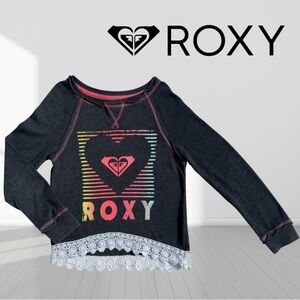 Roxy Girls' Charcoal Long Sleeve Top with Rainbow Heart